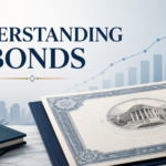 Illustration of a bond certificate with financial charts and a city skyline, representing fixed-income investing and bond market fundamentals.